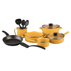 Cinsa Batería de Cocina Praktica, Acero Vitrificado, Antiadherente, 12 Piezas, Amarillo 