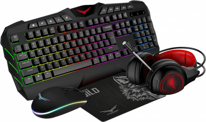 Kit Gamer 4 en 1 Naceb Back To The Wild Teclado + Mouse + Audífonos + Mousepad, Alámbrico, USB, Negro/Rojo (Español) 