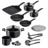 T-Fal Batería de Cocina Vital, Aluminio, Antiadherente, 18 Piezas, Negro  2