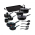 T-Fal Batería de Cocina Vital, Aluminio, Antiadherente, 18 Piezas, Negro  1